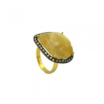 Natural Sapphire and CZ Seated Two-Tone Plated Ring